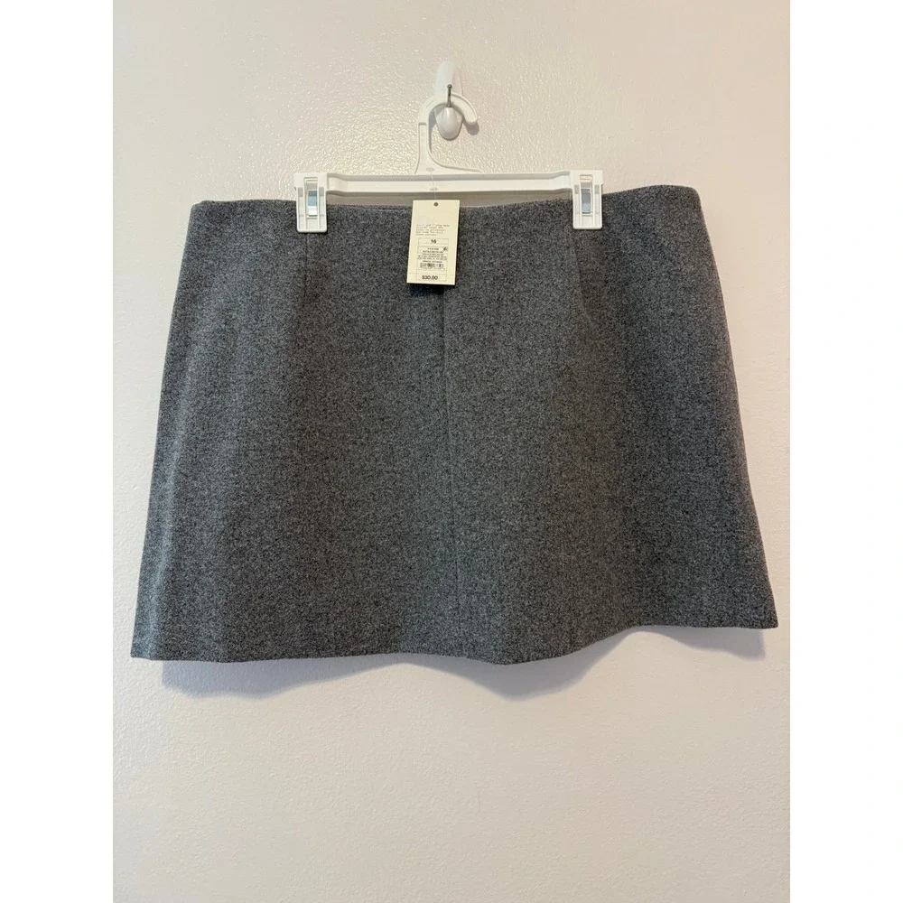 A New Day Womens Gray Wool Blend Mini Skirt Size 16 NWT A-Line Side Zip Pocket